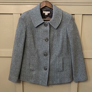 𝅺PENDLETON Virgin Wool Lambswool Pea Coat Button Front Blue Gray Marled Size 12